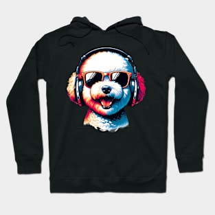 Grinning Bichon Frise as Smiling DJ in Sunglasses Hoodie